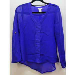 Dizzy -Lizzy Royal Blue Sheer Button Down Blouse